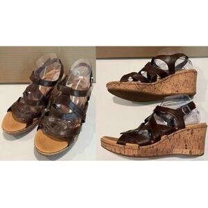 BOC Born Chyna II Wedge Cork Heel Sandals Womens Size 10M Brown Cushioned